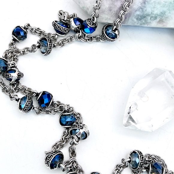 Premier Designs Jewelry - Premier Designs Blue+Silver Ornate Beaded Long Necklace